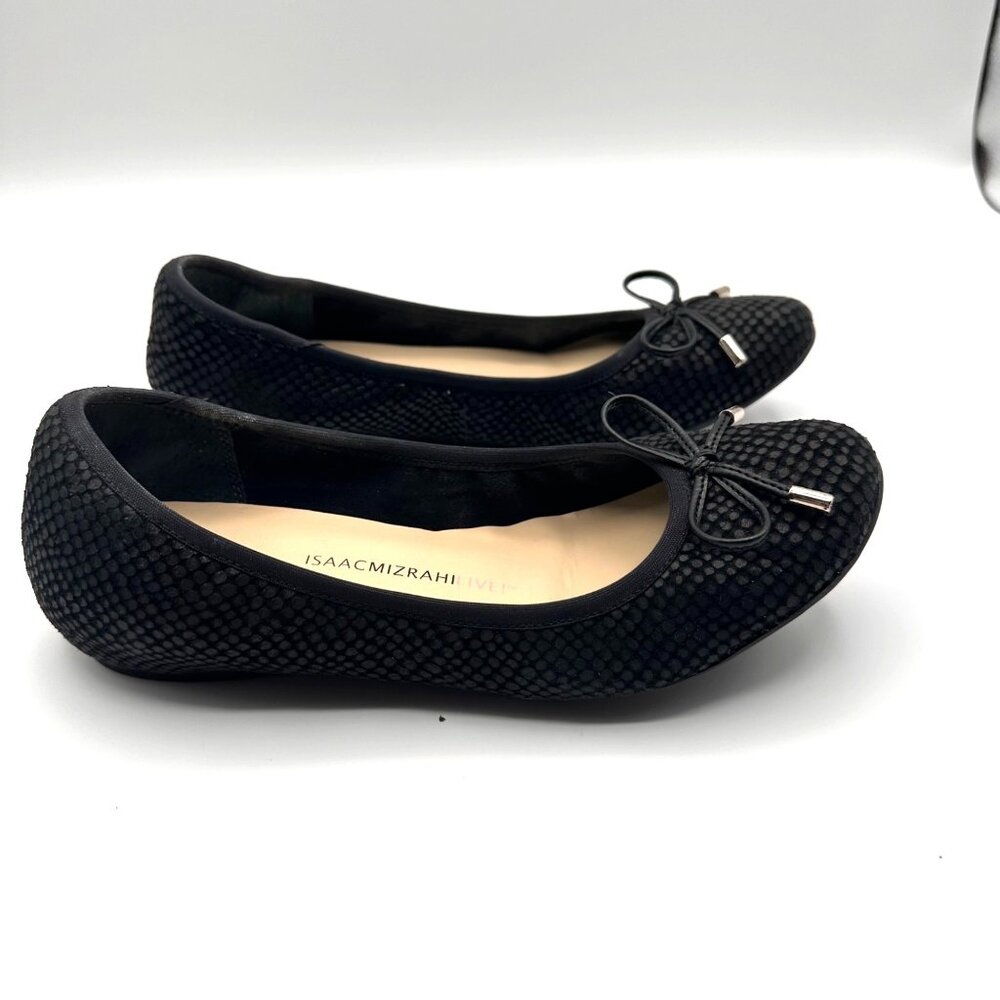 Isaac Mizrahi Black Textured Ballet Flats With Bow Accent Size 7.5